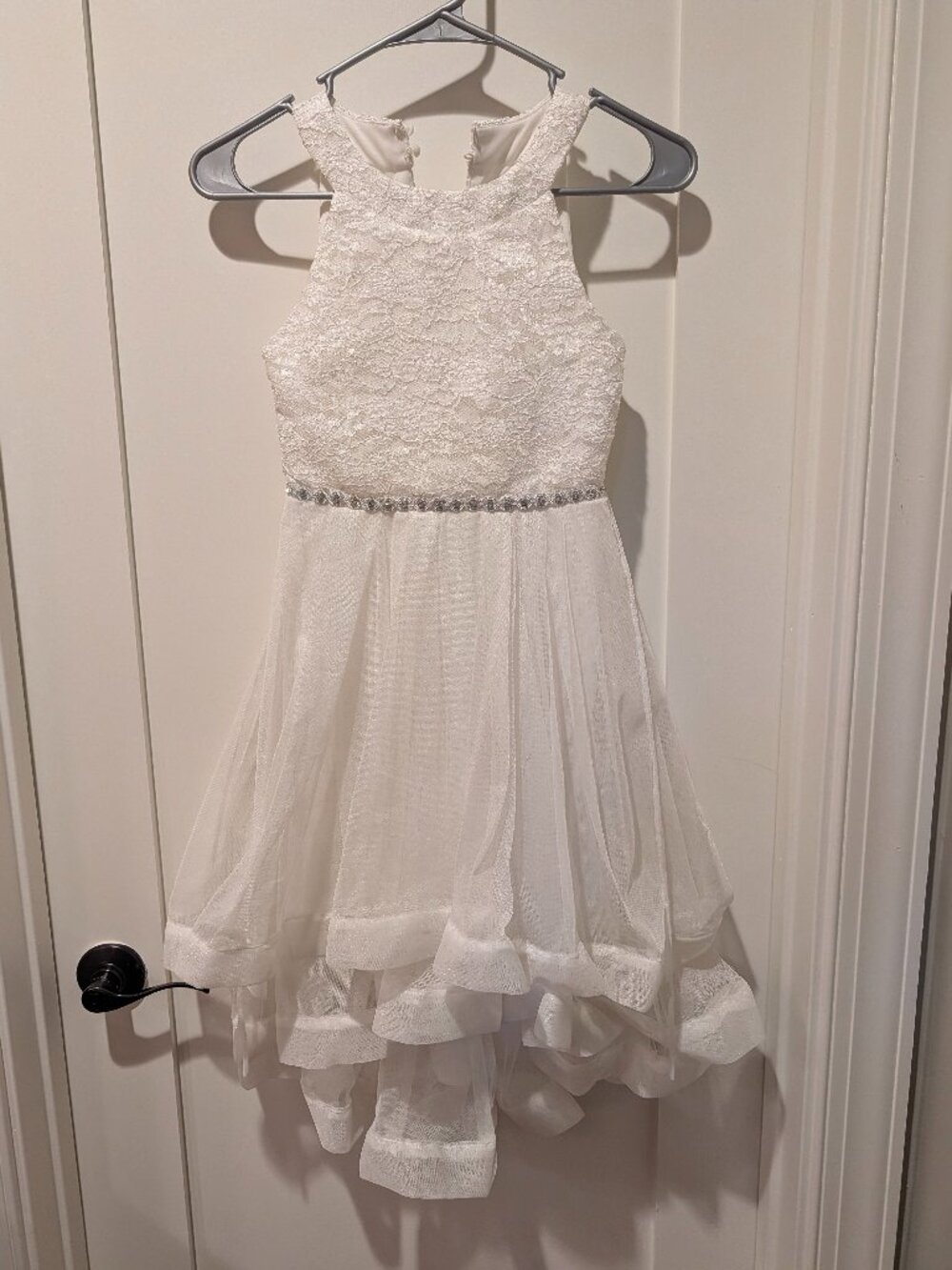 Speechless Girls Size 7 White Lace Halter Rhinestone High-Low Party Dress EUC